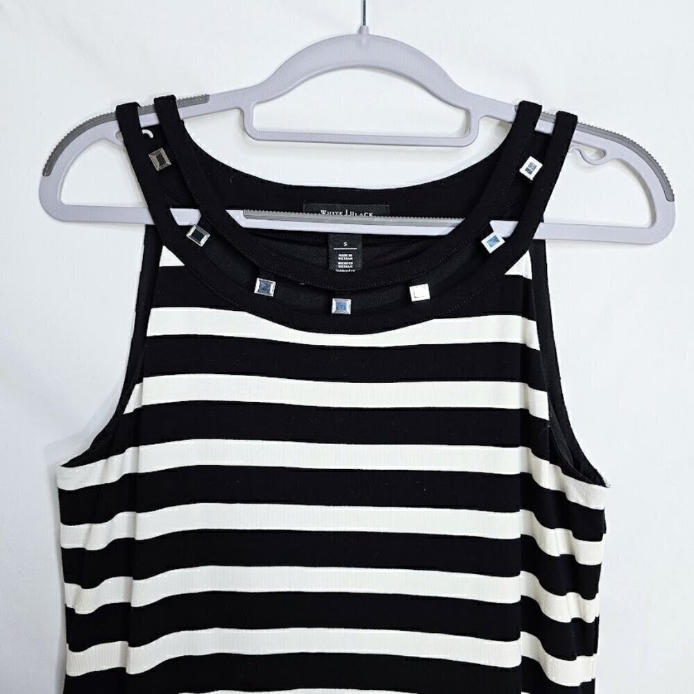 WHITE HOUSE BLACK MARKET Sleeveless Dress size S 4-6 BLACK WHITE STRIPE Summer - Picture 4 of 6